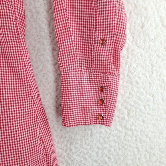 Vtg Tem Tex Shirt Mens 16 Pearl Snap Button Up Gingham Red White Western Cowboy - Picture 8 of 13